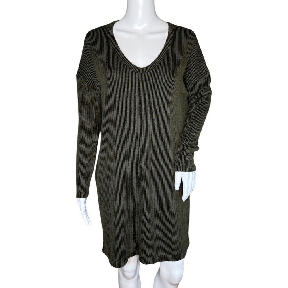 Lush Dress Women XS Green Black Vertical Striped Thick Ribbed Casual Loungewear